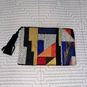 Anthropologie Geometric Jasper & Jeera Beaded Clutch Bag